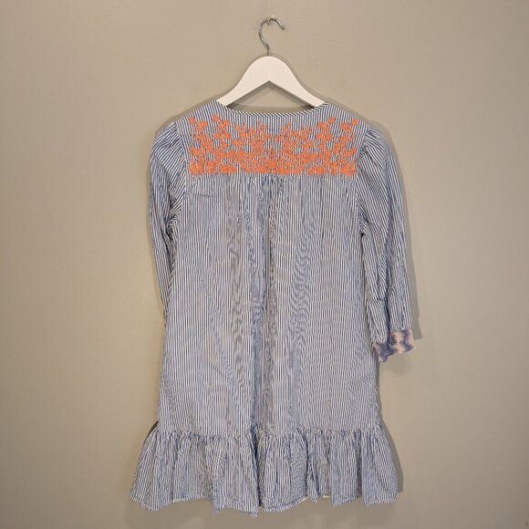 J Crew Shift Dress Ruffle Hem Embroidery Cotton Classic Preppy Style - Size XS - Picture 2 of 7